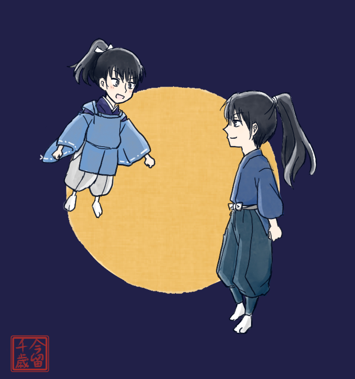 着物男子と男童のイラスト 再会 篠一と春之 和みの宿