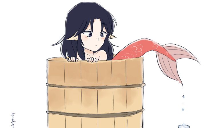 人魚女子「湯船に入ると…」イラスト